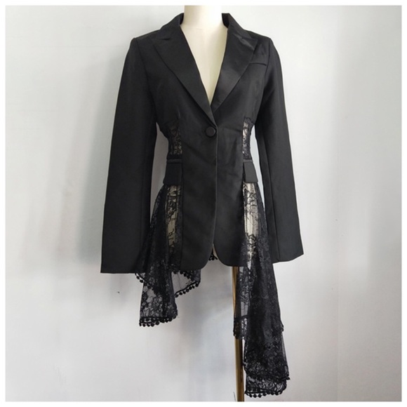 Black Lace Accent Tuxedo Jacket - Picture 7 of 8